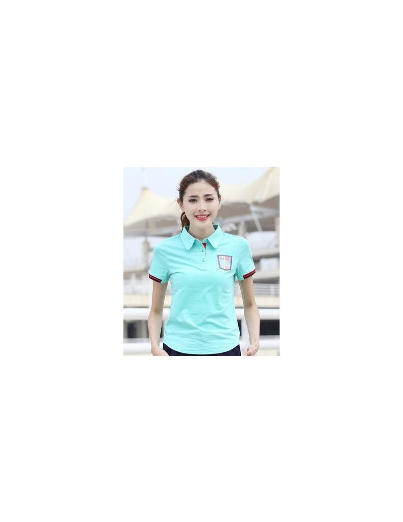Polo Shirts women Gril Summer Embroidery Polos New Fashion candy Color Turn-down Collar Polo shirt Tops Big Size - skyblue - ...