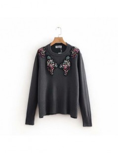 Pullovers 2018 Winter Women Pullovers Top O-neck Long Sleeve Fashion Color Rhinestone Decoration Loose Gray Sweater - Dark Gr...