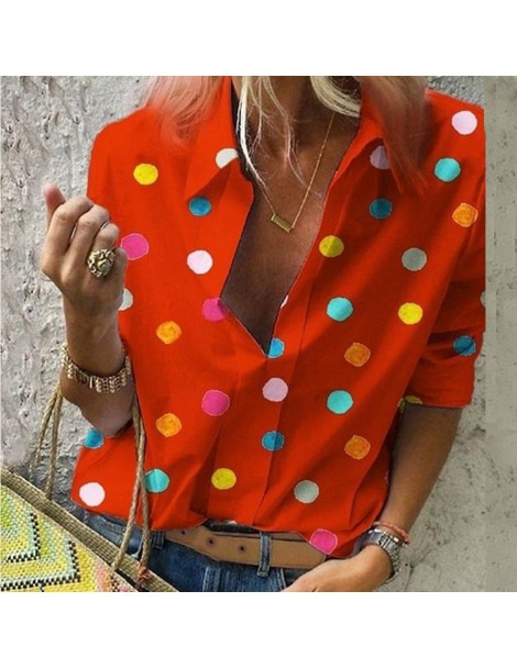 Blouses & Shirts Summer Blouse Women Tops Casual Long Sleeved Loose Dot Print Deep V Neck Shirt Bluzki Damskie Blusas Mujer D...