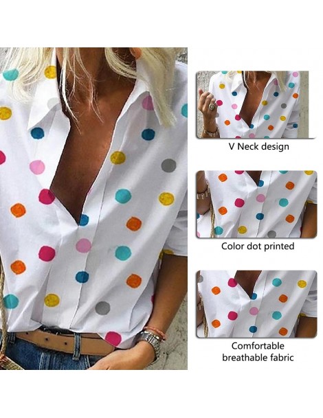 Blouses & Shirts Summer Blouse Women Tops Casual Long Sleeved Loose Dot Print Deep V Neck Shirt Bluzki Damskie Blusas Mujer D...