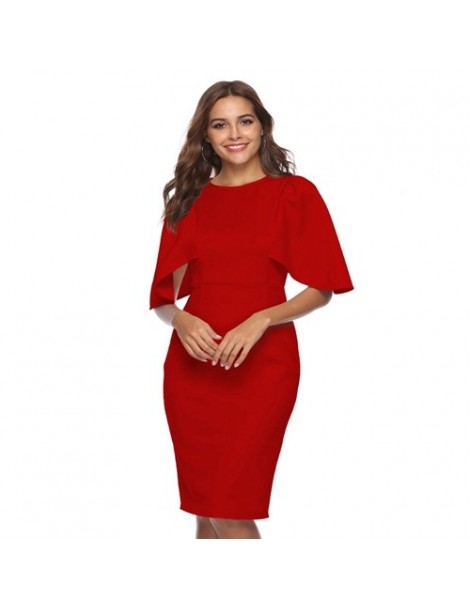 Dress Suits Women Elegant Ruffle Sleeve Ruched Pinup Vestidos Party Wear To Work Fitted Stretch Slim Wiggle Pencil Sheath Bod...