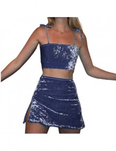 Women's Sets Bandage Crop Top Side Split Mini Skirt Velvet Spagehtti Strap Women Two Pieces Sets 2019 Fashion Tracksuits Summ...