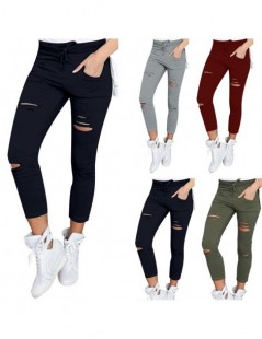 Leggings Hot Sale Skinny Cotton Women Pants Hollow Holes Destroyed Knee Pencil Pant Casual Trousers Black White Stretch Rippe...