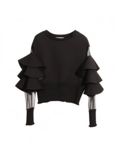 Hoodies & Sweatshirts Patchwork Mesh Perspective Short Female Sweatshirt For Women Top Pullovers Loose Black Autumn Top Cloth...