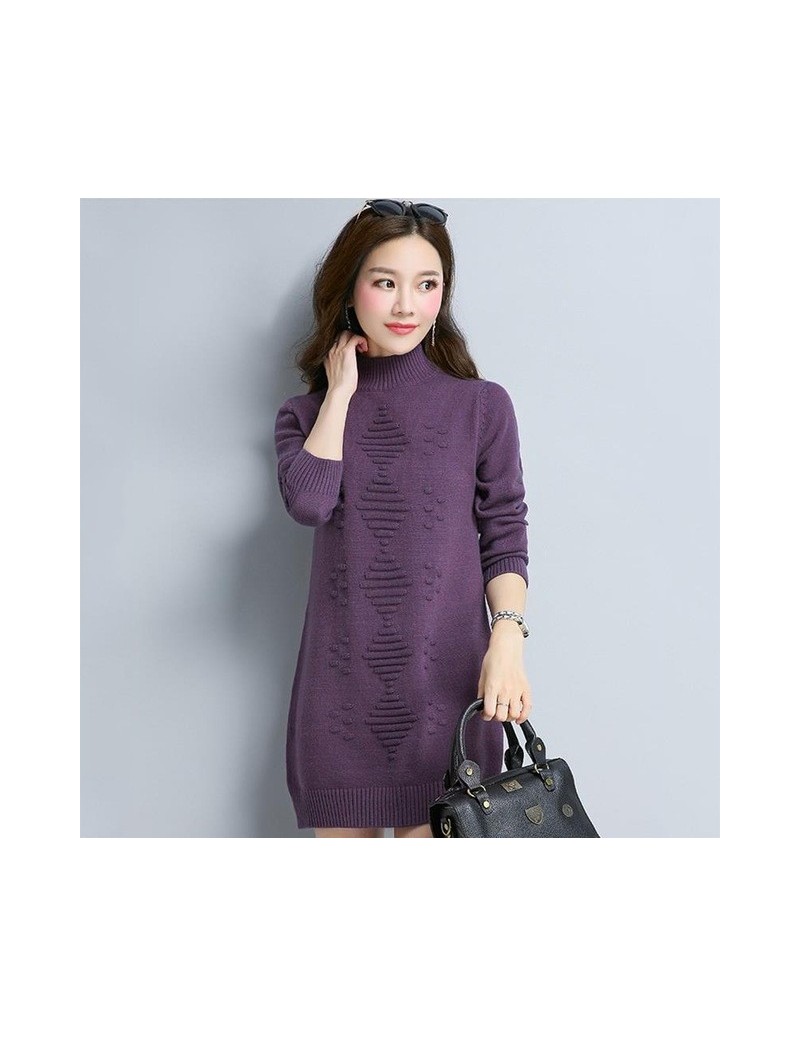 Pullovers 2019 Women Autumn Winter Sweater Long Sleeve Female casual Long Sweaters Solid Color Womens Jumper Pullover - Purpl...