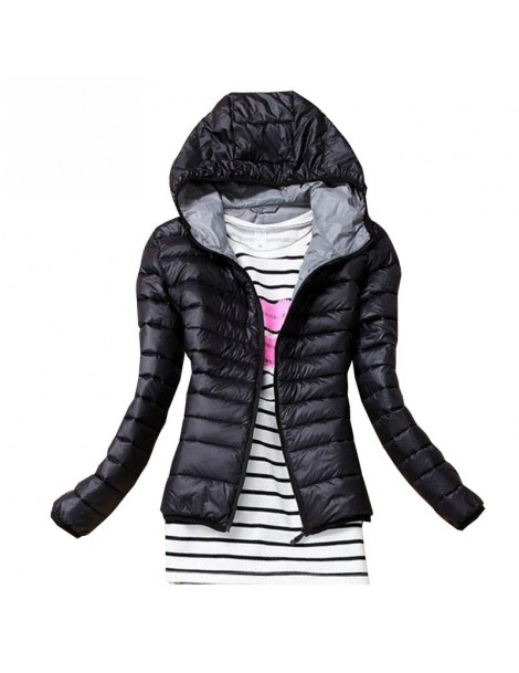 Parkas 2018 Autumn Women Basic Jacket Winter Thin Coat Female Slim Hooded Quality Cotton Coats Casual Black Jackets WWM1699 -...