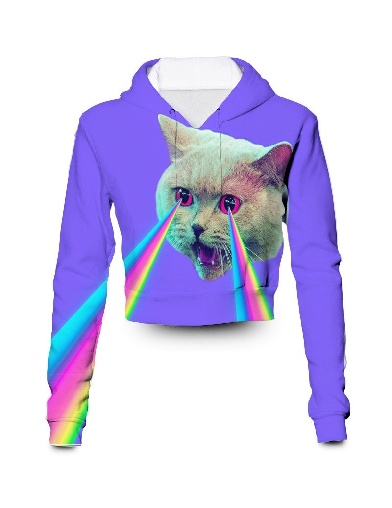 Hoodies & Sweatshirts Any color Any Printing Custom made Rainbow Cat 3D Sublimation Printing crop hoody hoodie Plus Size Clot...