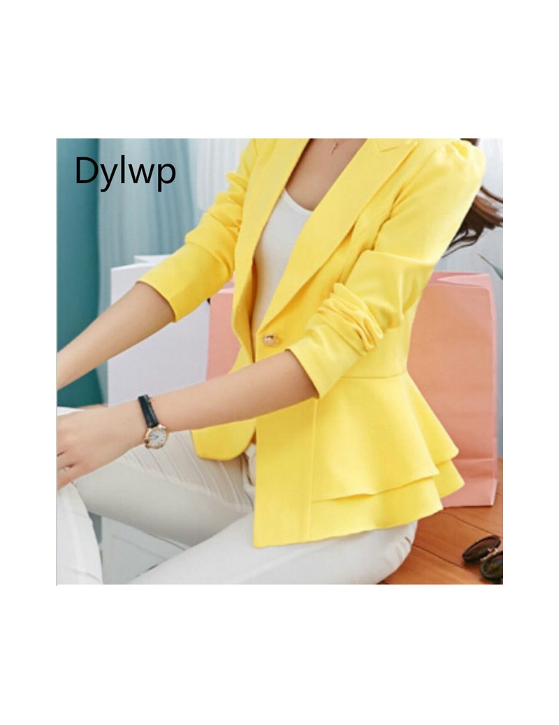 Ladies Gold Button Blazer Spring Autumn Plus Size 3XL Ruffle Slim Jackets Women Fashion Black Yellow White Single Buckle Sui...