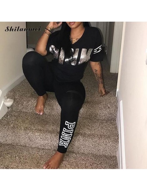 Women's Sets Pink Letter Print Tracksuits Women Two Piece Set 2018 Spring Plus Size T-Shirt Top And Pants Set Suits Casual Bo...