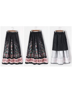 Skirts 2017 Muslim Women100cm Non-transparent Fashion Satin Long Skirt Vintage Retro Print High Waist Pleated Flared Maxi Ski...