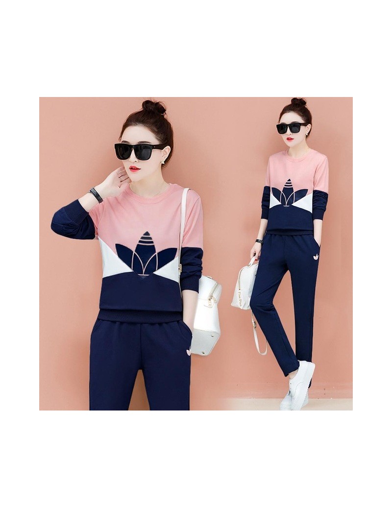 Pink tracksuits women set 2 piece set co-ord set outfits pants suits and top plus size large 2019 winter long sleeves - gree...