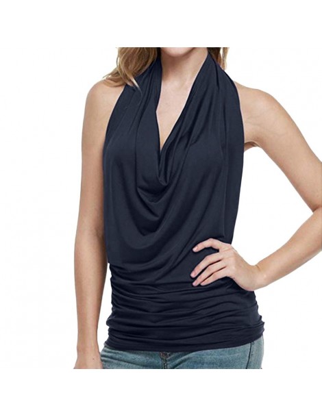 Tank Tops Women Tank Top Sexy Halter Drape Cowl Neck Tank Blouse Lady Backless Sleeveless Vest Solid Tops Femme Blusas Mujer ...