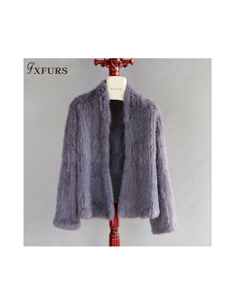 2019 Genuine Rabbit Fur Coat Fashion Fur Jackets Winter Warm Rabbit Outwear Fur Cardigan Women Style - dark grey - 4Y3761244...
