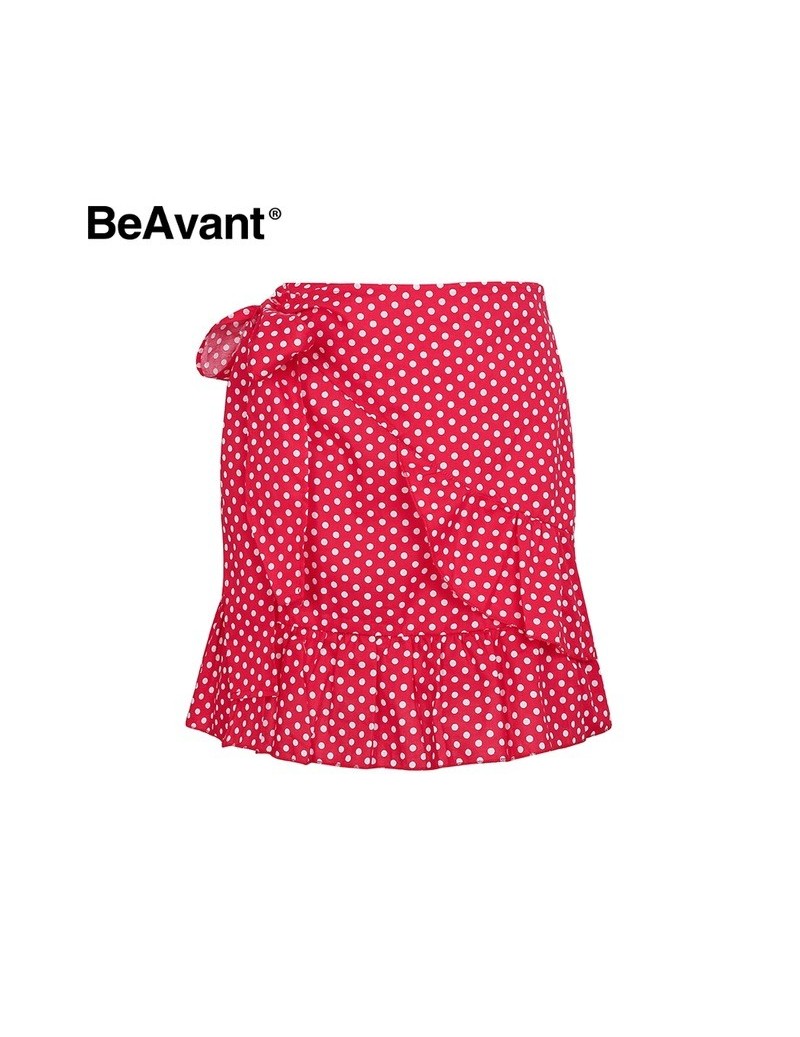 Boho floral print wrap skirts womens Polka dot spring mini skirt summer Streetwear ruffles striped skirts female 2018 - Red ...
