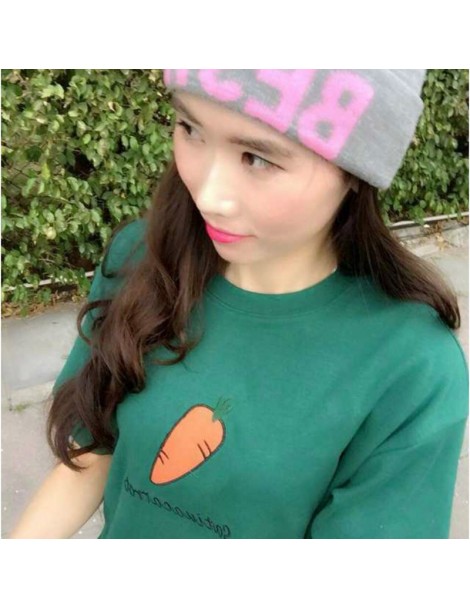 T-Shirts Harajuku Women Tshirt Carrot Letter Embroidery Cotton T-shirts Female Cute Tee Shirts Girls Gray Casual T shirt - Pi...