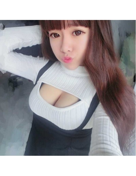 Pullovers 2019 Women Stripe Pullover knit Open chest sweater cosplay Sexy Tight bottoming Winter sweater Low-cut - Black - 4C...