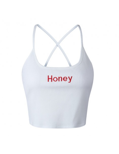 Camis Sexy Women Crop Top Summer Honey Letter Embroidery Strap Tank Tops Cropped Feminino Ladies Elastic Shirt Vest Camisole ...