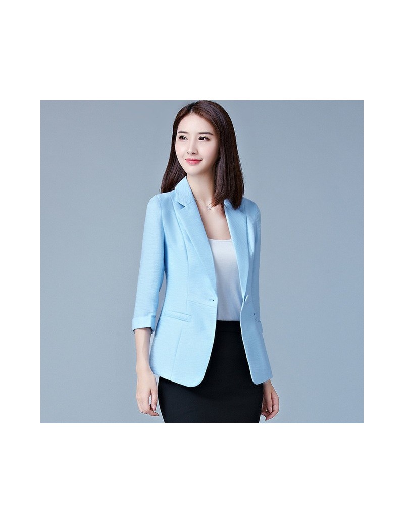 Blazer Feminino Plus Size 5XL Formal Autumn women's jacket White Female Office Ladies Tops Korean 2019 Fashion - blue - 4M41...