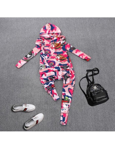 Jumpsuits Women Korean Fashion Plus Size Sports Wear Set Camouflage Printed Hooded Pullover Tops+Elastic Waist Pencil Pants -...