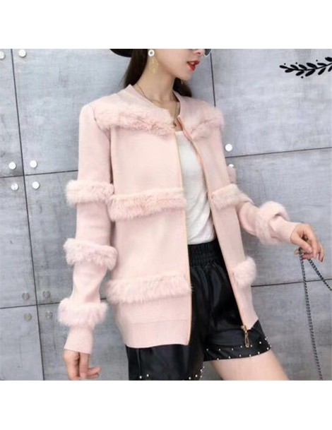 Cardigans Faux Fur Patchwork Zipper Cardigan Solid Knitted Female Open Stich 2019 Autumn Fashion Casual Loose Women Sweater 6...