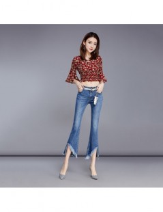 Jeans Denim Bell-bottom Female 2019 New Skinny Tassel Design Ninth Length Sanding Mid-waist Bleached Washed Casual Denim - BE...