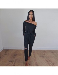 Jumpsuits Plus Size Jumpsuits For Women Sexy Autumn High Street Style Casual Pockets Long Sleeve Slash-Neck Off Shoulder Jump...