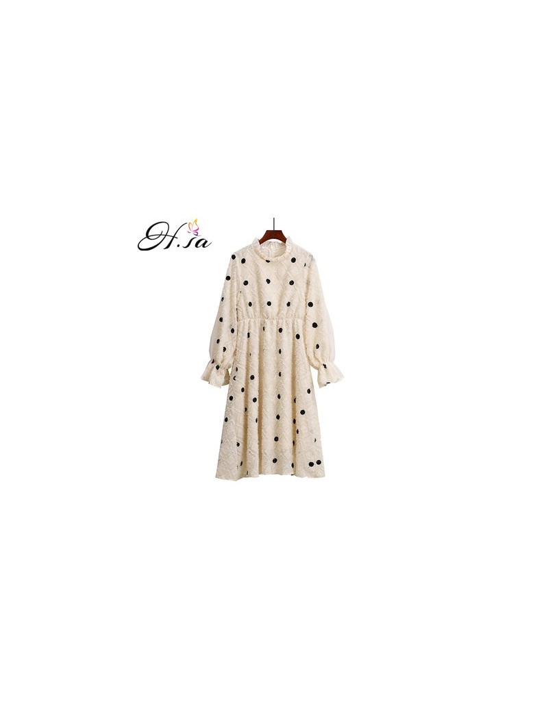 Women Long Sweater Dresses 2019 Spring New Arrivals Retro Knit Pullover and Sweaters Bow Neck Sweet Dots Pleated Robe - HF18...