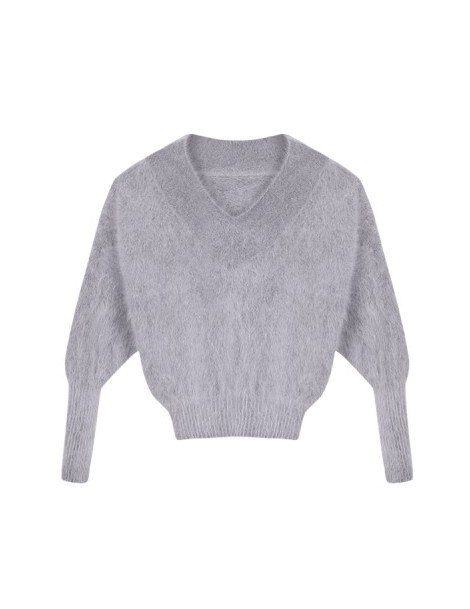 Pullovers Autumn winter women's angora rabbit knitted pullovers sweater V-neck Jumper batwing sleeve fashion keep warm loosef...