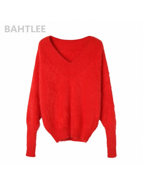 Pullovers Autumn winter women's angora rabbit knitted pullovers sweater V-neck Jumper batwing sleeve fashion keep warm loosef...