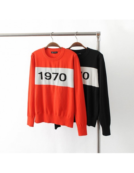 Pullovers Women 1970 letter pullover Long Sleeve Sweater hot fashion star top Letter 1970 Knitting Tops - black - 4L392003484...