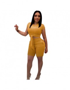 Women's Sets Solid Women Slim Casual Two Piece Set Tracksuit Front Tie Short Sleeve T-shirt Crop Top + Pockets Shorts Summer ...
