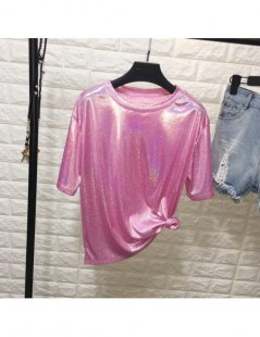 T-Shirts New summer retro style stylish bright silk woman tops shiny loose short sleeve t-shirt sexy club aesthetic harajuku ...