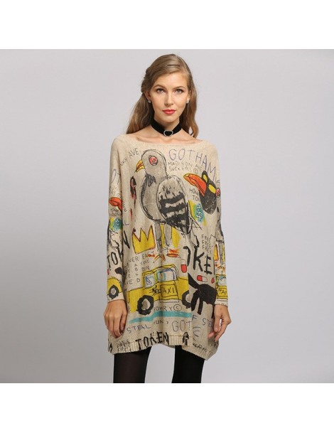 Pullovers Sweater Woman Oversize Long Batwing Sleeve Pullovers O-Neck Knitted Fashion Animal superman cartoon Print Clothes -...