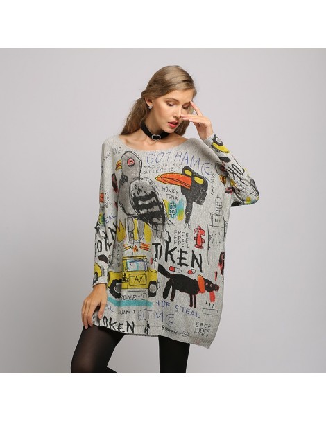 Pullovers Sweater Woman Oversize Long Batwing Sleeve Pullovers O-Neck Knitted Fashion Animal superman cartoon Print Clothes -...