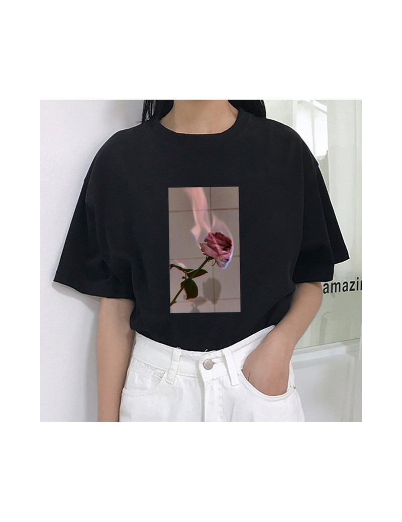 Female t shirt summer new rose flower flame Print Short sleeve tshirt Women's Casual Fun t shirt For Lady Top Tee Hipster Tu...