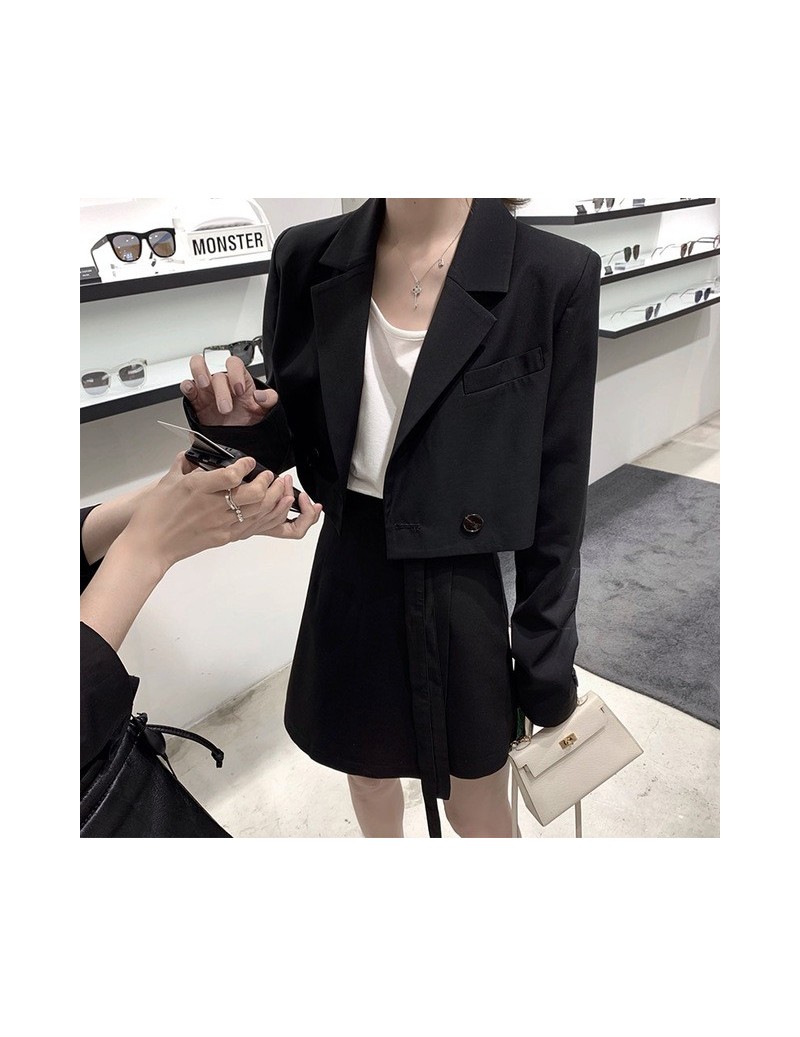 Crop Women Blazers and Jackets 2019 Korean Autumn Thin Short Coat Moids Office Lady Suit Jacket Blazer Feminino 22919 - Blac...