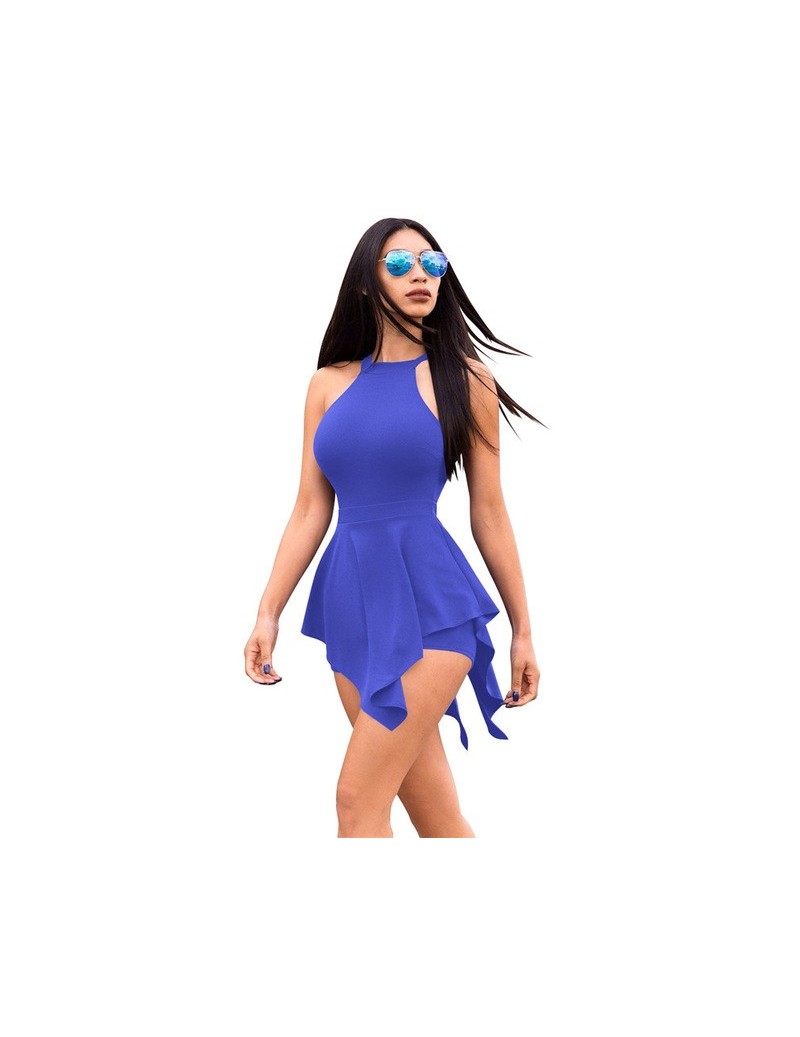 2019 Summer Sleeveless Sexy Bodycon Women Playsuits O-Neck Black White Blue Casual Rompers Female Hollow Out irregular Plays...