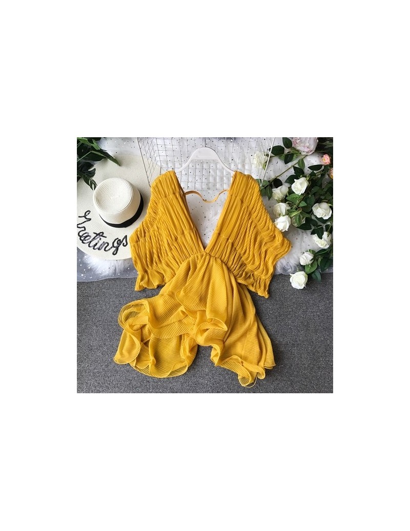 Summer Women Chiffon Ruched Low Cut V-neck Irregular Pullover Shirt Female Sexy Batwing Sleeve Blouse Ladies Ruffles Suit To...