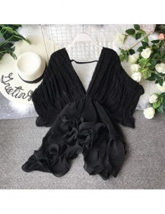 Blouses & Shirts Summer Women Chiffon Ruched Low Cut V-neck Irregular Pullover Shirt Female Sexy Batwing Sleeve Blouse Ladies...