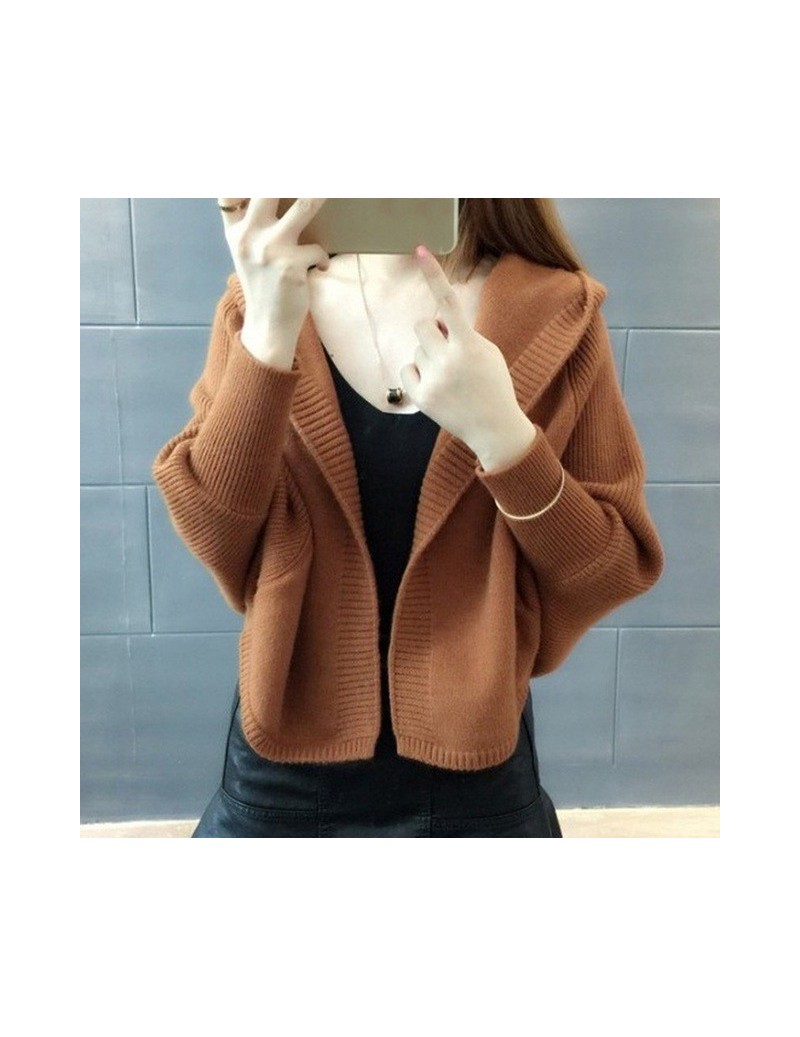 Cardigans Autumn Winter Short Sweater Hooded Cardigan Fashion Warm Knitted Women Cardigans - Brown - 4F3062129723-2 $28.74