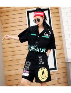 Rompers fashion The New Loose Slim printing letter Tooling Siamese pants - Black - 32995009029 $25.76