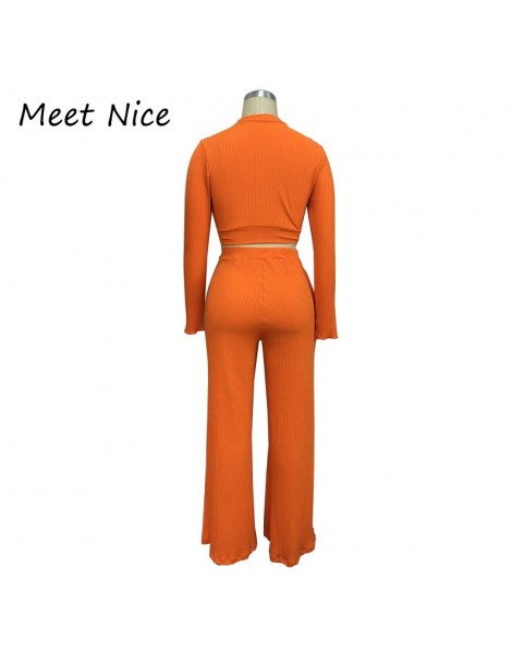 Women's Sets 2 Two Piece Set Women Ribbed O Neck Crop Top and Long Pants Set Sexy Autumn Long Sleeve Tracksuit Women Conjunto...