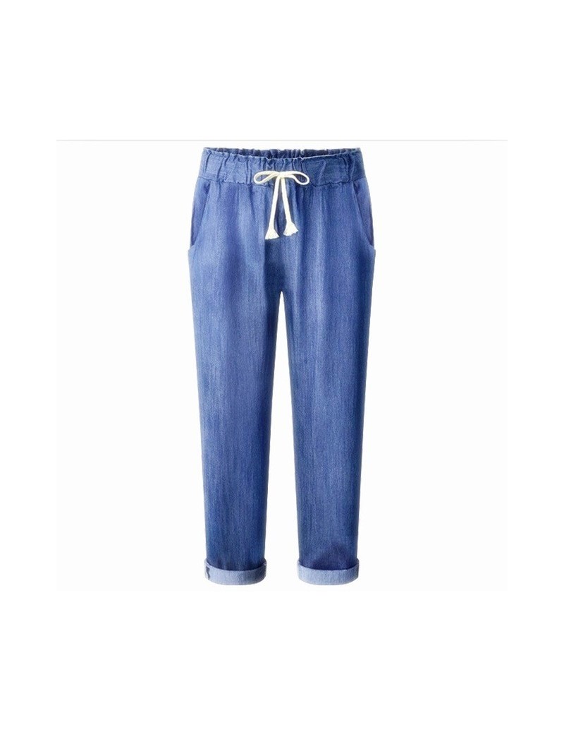 Jeans 2019 new spring suummer woman long jeans fashion casual drawstring ankle lehgth pants large size M-7XL black blue trous...