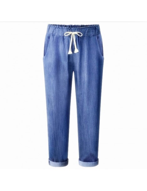 Jeans 2019 new spring suummer woman long jeans fashion casual drawstring ankle lehgth pants large size M-7XL black blue trous...
