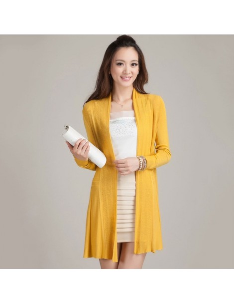 2019 New Spring Fashion Women'S Open Front Basic Plain Candy Colors Rose Yellow Knit Long Cardigan Computer Knitted Solid Co...