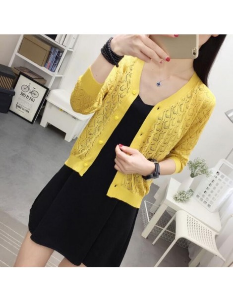 Cardigans 2019 new Sweater Women Cardigan Knitted Sweater Coat Three Quarter Sleeve Crochet Female Casual V-Neck Woman Tops p...