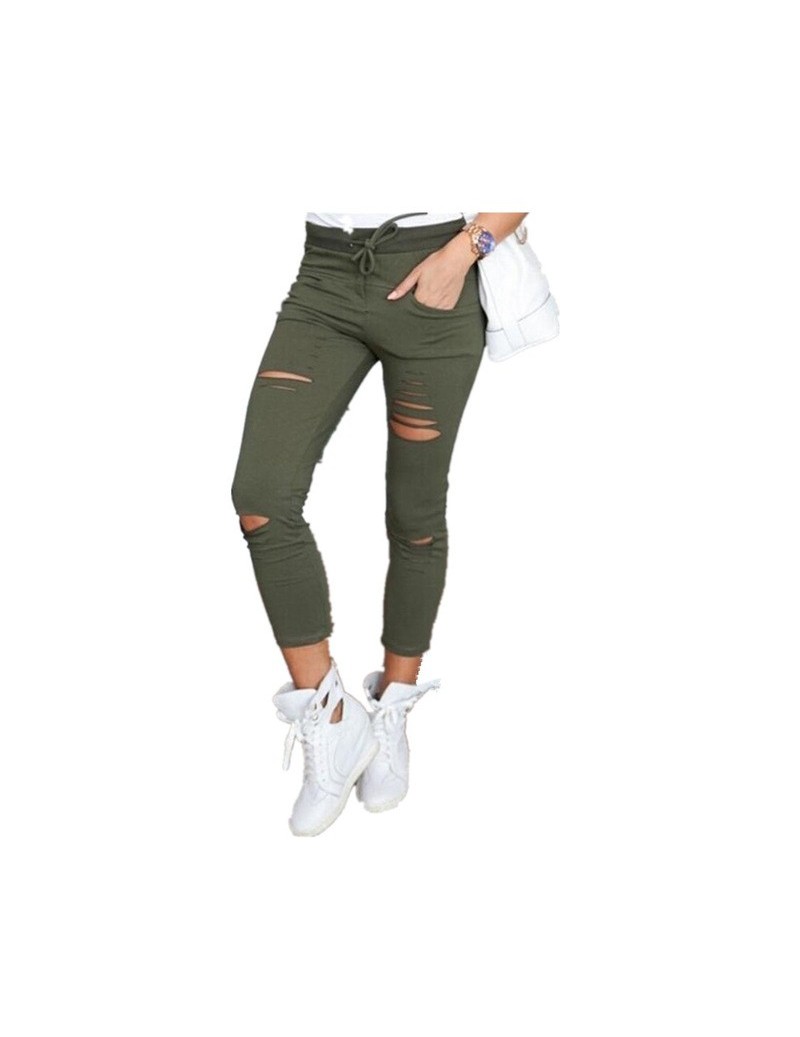 New 2018 Summer Womens Skinny Jeans Denim Holes Female High Waist Trousers Ladies Pencil Pants Casual Black White Ripped Jea...