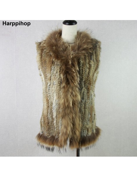 Real Fur new Design Real Fur Vest Raccoon Dog Fur Collar Waistcoat Natural knitted Rabbit Fur Vest Gilet For Women Retail/who...