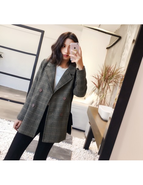 Blazers Plaid Blazers small suit female jacket autumn England casual retro double-breasted office lady plaid suit jacket vest...