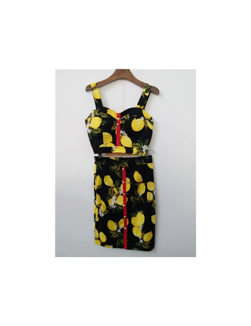Summer Women Fashion Skirt Set Pineapple Printed Tank Top High Waist Step Skirt Female Holidays Skirt Suits - Beige - 4F3986...